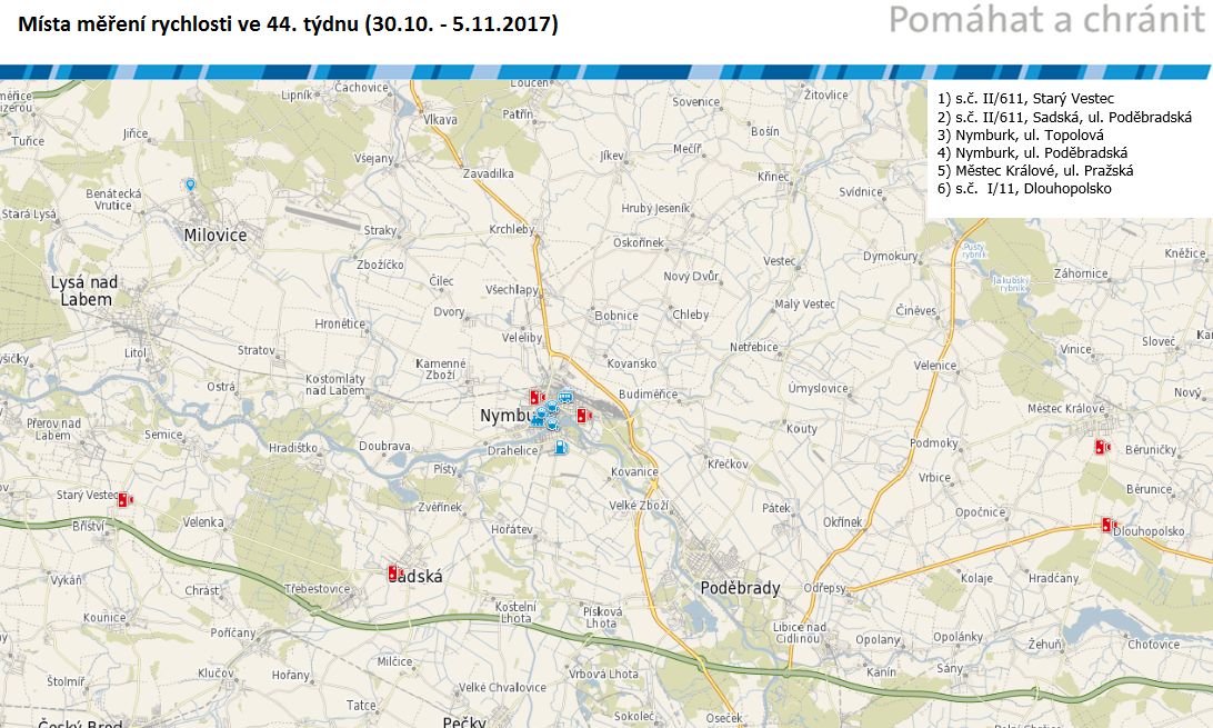 Mapa míst měření rychlosti na 44. týden